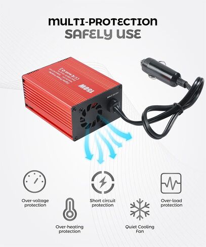 محولات طاقة للمركبات، وإكسسوارات السيارات، ومحولات طاقة السيارة بقدرة 150 واط مع USB مزدوج 3.1 أمبير، ومحول سيارة محول تيار متردد من 12 فولت إلى 110 فولت، مناسب لمعظم السيارات والمركبات الترفيهية والشاحنات والمزيد in Kuwait