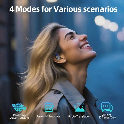 سماعات أذن للترجمة من Ai في الوقت الحقيقي، سماعات أذن للترجمة 3 في 1 مع 144 لغة/4 أوضاع للترجمة، سماعات رأس للمترجم، 48 ساعة من Audiofonos Traductores Inglés Español لتعلم السفر in Kuwait