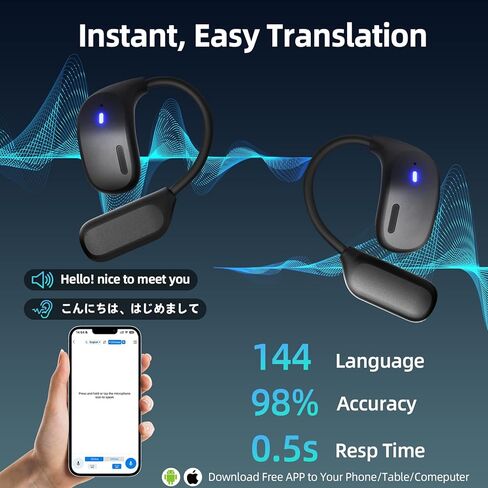 سماعات أذن للترجمة من Ai في الوقت الحقيقي، سماعات أذن للترجمة 3 في 1 مع 144 لغة/4 أوضاع للترجمة، سماعات رأس للمترجم، 48 ساعة من Audiofonos Traductores Inglés Español لتعلم السفر in Kuwait