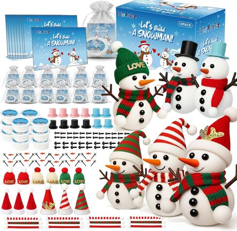 Christmas Crafts Snowman Kit with Cards, 12-Pack DIY Snowman Craft Kit for Kids, Creative Modeling Clay Build a Snowman Making Kit for Classroom Xmas Activities, Stocking Stuffers, Kids Toys Favors in Saudi Arabia