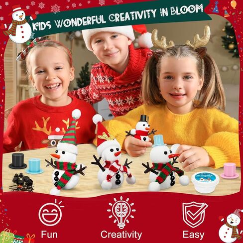 Christmas Crafts Snowman Kit with Cards, 12-Pack DIY Snowman Craft Kit for Kids, Creative Modeling Clay Build a Snowman Making Kit for Classroom Xmas Activities, Stocking Stuffers, Kids Toys Favors in Saudi Arabia