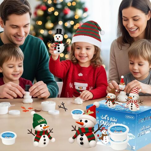 Christmas Crafts Snowman Kit with Cards, 12-Pack DIY Snowman Craft Kit for Kids, Creative Modeling Clay Build a Snowman Making Kit for Classroom Xmas Activities, Stocking Stuffers, Kids Toys Favors in Saudi Arabia