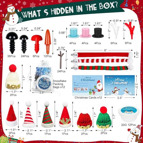 Christmas Crafts Snowman Kit with Cards, 12-Pack DIY Snowman Craft Kit for Kids, Creative Modeling Clay Build a Snowman Making Kit for Classroom Xmas Activities, Stocking Stuffers, Kids Toys Favors in Saudi Arabia