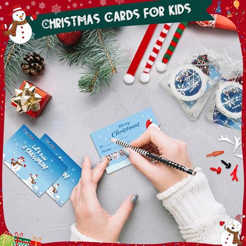 Christmas Crafts Snowman Kit with Cards, 12-Pack DIY Snowman Craft Kit for Kids, Creative Modeling Clay Build a Snowman Making Kit for Classroom Xmas Activities, Stocking Stuffers, Kids Toys Favors in Saudi Arabia