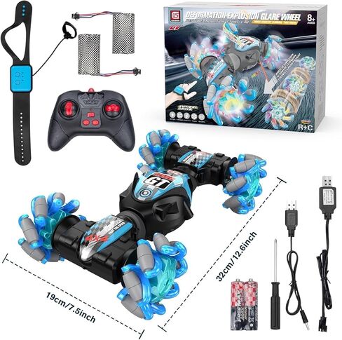 1:12 Gesture Sensing RC Stunt Car, 2-in-1 Hand Controlled Remote Control Twist Cars with Light & Music, 4WD 360° Rotate Transform Drift, Gifts for 6-8-12 Kids Age 6 7 8 9 10 11 12 Yrs Old‌ in Kuwait