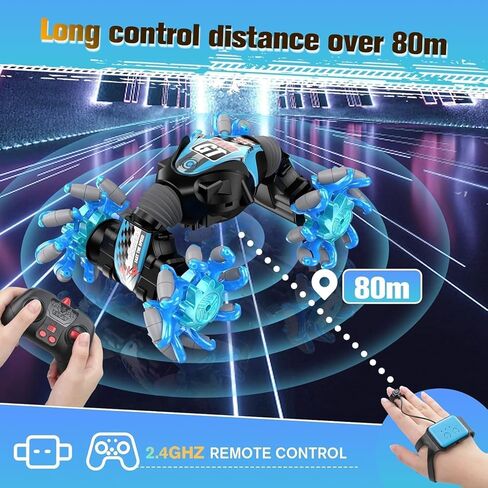 1:12 Gesture Sensing RC Stunt Car, 2-in-1 Hand Controlled Remote Control Twist Cars with Light & Music, 4WD 360° Rotate Transform Drift, Gifts for 6-8-12 Kids Age 6 7 8 9 10 11 12 Yrs Old‌ in Kuwait