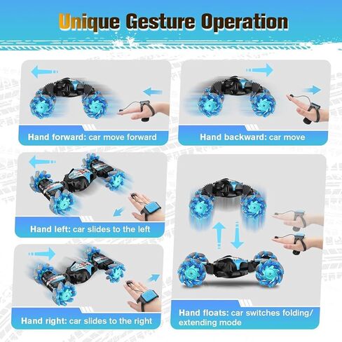 1:12 Gesture Sensing RC Stunt Car, 2-in-1 Hand Controlled Remote Control Twist Cars with Light & Music, 4WD 360° Rotate Transform Drift, Gifts for 6-8-12 Kids Age 6 7 8 9 10 11 12 Yrs Old‌ in Kuwait