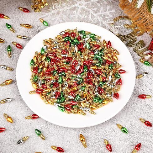 UPINS 300Pcs Mini Christmas Light Beads Charms Tiny Small Bulbs Balls Ornaments for Christmas Tree Hanging with String Xmas Jewelry Making Earring Necklace Bracelet for Party Favor Supplies in Saudi Arabia