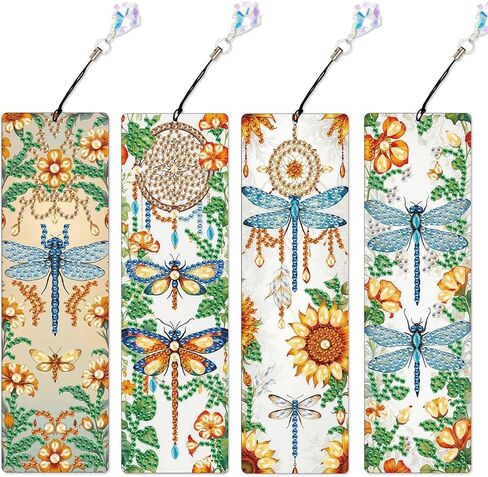 4 Pack Book and Flower Diamond Painting Bookmark Kits, Special Shaped Diamond Art Bookmarks with Pendant, DIY Handmade Crafts Home Office Supplies Reading Bookmark for Book Lovers in Saudi Arabia