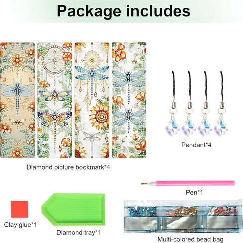 4 Pack Book and Flower Diamond Painting Bookmark Kits, Special Shaped Diamond Art Bookmarks with Pendant, DIY Handmade Crafts Home Office Supplies Reading Bookmark for Book Lovers in Saudi Arabia