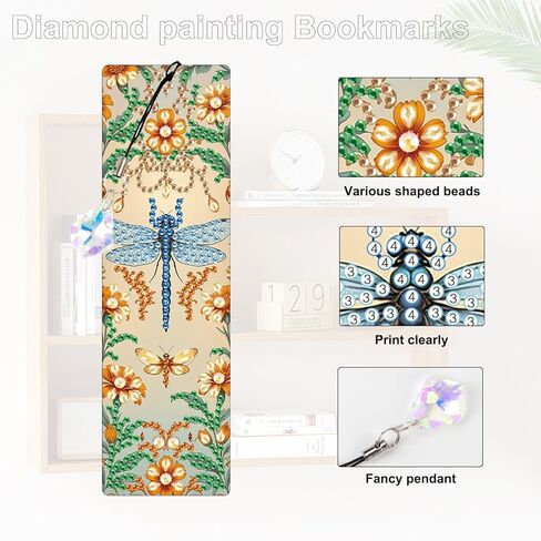 4 Pack Book and Flower Diamond Painting Bookmark Kits, Special Shaped Diamond Art Bookmarks with Pendant, DIY Handmade Crafts Home Office Supplies Reading Bookmark for Book Lovers in Saudi Arabia