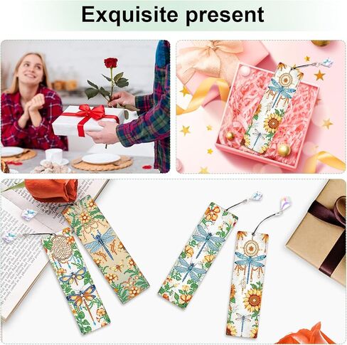 4 Pack Book and Flower Diamond Painting Bookmark Kits, Special Shaped Diamond Art Bookmarks with Pendant, DIY Handmade Crafts Home Office Supplies Reading Bookmark for Book Lovers in Saudi Arabia