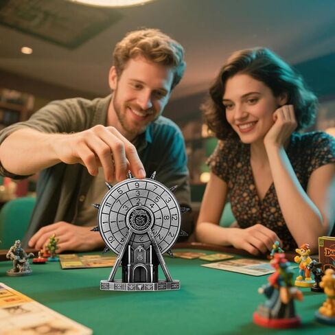 عجلة النرد الدوارة من DND، نرد ملتوي D&D معدني، قرص الروليت لـ DND، هدايا عيد الميلاد D&D مع صندوق هدايا بشعار التنين، MTG، ملحقات ألعاب لوحة لعب الأدوار، فضي داكن in Kuwait