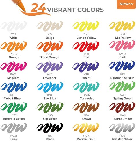 Nicpro 24 Colors Acrylic Paint Markers Brush Tip, Water-Based No-Bleed Paint Markers with Automatic Ink Control, Waterproof Acrylic Paint Pens for DIY Art & Crafts - Rock, Wood, Glass, Ceramic, Fabric in Saudi Arabia