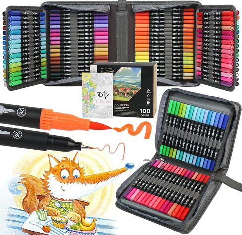 ZSCM 100 Colors Markers for Adult Coloring Books No Bleeding - Duo Tip Brush Pen, Artist Fine & Brush Coloring Markers for Adult Calligraphy, Drawing, Sketching & Journaling in Saudi Arabia