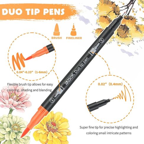 ZSCM 100 Colors Markers for Adult Coloring Books No Bleeding - Duo Tip Brush Pen, Artist Fine & Brush Coloring Markers for Adult Calligraphy, Drawing, Sketching & Journaling in Saudi Arabia