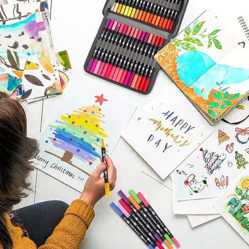 ZSCM 100 Colors Markers for Adult Coloring Books No Bleeding - Duo Tip Brush Pen, Artist Fine & Brush Coloring Markers for Adult Calligraphy, Drawing, Sketching & Journaling in Saudi Arabia
