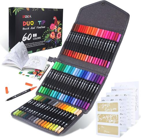 ZSCM 100 Colors Markers for Adult Coloring Books No Bleeding - Duo Tip Brush Pen, Artist Fine & Brush Coloring Markers for Adult Calligraphy, Drawing, Sketching & Journaling in Saudi Arabia