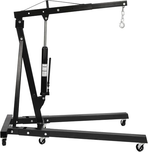 1 Ton Folding Hydraulic Engine Hoist, Engine Hoist with Wheels, Heavy Duty Steel Hydraulic 2204.6lbs Shop Crane for Workshops, Warehouses, Wharves and Construction Industry (Black, 1 Ton) in Saudi Arabia
