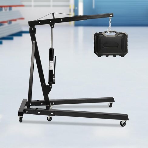 1 Ton Folding Hydraulic Engine Hoist, Engine Hoist with Wheels, Heavy Duty Steel Hydraulic 2204.6lbs Shop Crane for Workshops, Warehouses, Wharves and Construction Industry (Black, 1 Ton) in Saudi Arabia