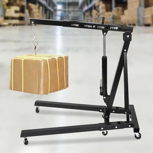 1 Ton Folding Hydraulic Engine Hoist, Engine Hoist with Wheels, Heavy Duty Steel Hydraulic 2204.6lbs Shop Crane for Workshops, Warehouses, Wharves and Construction Industry (Black, 1 Ton) in Saudi Arabia