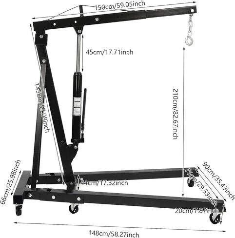 1 Ton Folding Hydraulic Engine Hoist, Engine Hoist with Wheels, Heavy Duty Steel Hydraulic 2204.6lbs Shop Crane for Workshops, Warehouses, Wharves and Construction Industry (Black, 1 Ton) in Saudi Arabia