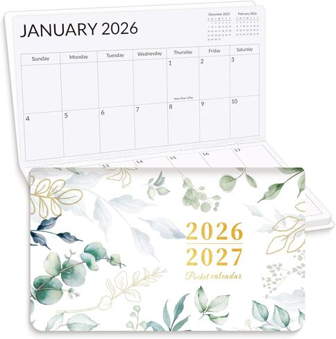 تقويم الجيب SUNEE 2026-2027 للمحفظة، مخطط الجيب 24 شهرًا مع غطاء ناعم مقاوم للماء ورسم ورقي ممتاز، 6.5 بوصة × 3.5 بوصة، زهور برية in Saudi Arabia