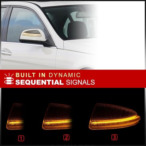 AJP Distributors Clear Sequential LED Side Mirror Lights Turn Signal Lamps Set Compatible/Replacement For C-Class W204 ML-Class W164 C250 C300 C350 C63 ML63 AMG 2008 2009 2010 2011 2012 2013 2014 2015 in Kuwait
