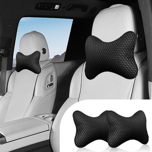 2PCS Car Headrest Pillow, Breathable Leather Car Neck Pillow, Soft Cloud Silk Cotton Neck Support Relief Cushion, Comfortable Automotive Seat Head Rest Pad for Driving Fatigue Relief (Beige) in Saudi Arabia