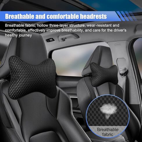 2PCS Car Headrest Pillow, Breathable Leather Car Neck Pillow, Soft Cloud Silk Cotton Neck Support Relief Cushion, Comfortable Automotive Seat Head Rest Pad for Driving Fatigue Relief (Beige) in Saudi Arabia