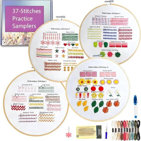 hitwty Embroidery kit for Beginners Adults, Hand Needle Point Practice Kit, Easy 37 Stitches Decorative Patterns with Flowers and Leaves, Weave and Cross Stitch Sampler, Simple DIY Craft for Women in Saudi Arabia