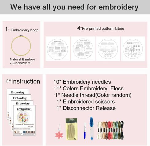 hitwty Embroidery kit for Beginners Adults, Hand Needle Point Practice Kit, Easy 37 Stitches Decorative Patterns with Flowers and Leaves, Weave and Cross Stitch Sampler, Simple DIY Craft for Women in Saudi Arabia