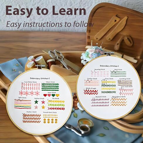 hitwty Embroidery kit for Beginners Adults, Hand Needle Point Practice Kit, Easy 37 Stitches Decorative Patterns with Flowers and Leaves, Weave and Cross Stitch Sampler, Simple DIY Craft for Women in Saudi Arabia