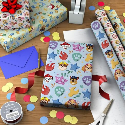 Hallmark Paw Patrol Wrapping Paper Rolls (3 Rolls: 60 Sq. Ft. Total) for Kids, Grandchildren, Birthdays, Christmas, Valentine's Day in Saudi Arabia