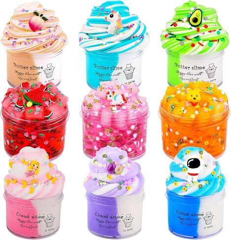 9 Pack Slime Kit, with 6 Butter Slime and 3 Jelly Cube Crunchy Slime, Soft & Non-Sticky, for Girls and Boys Family Toy, Party Favors, Stress Relief Toys in Saudi Arabia