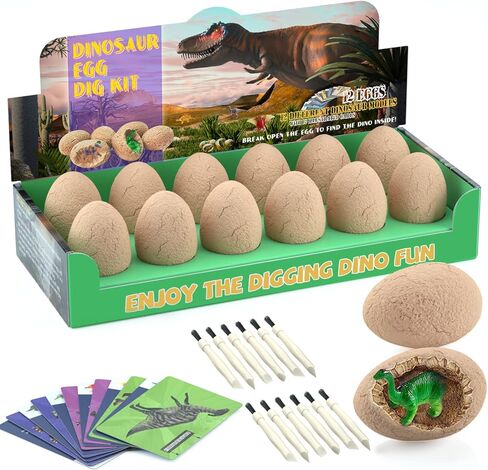 BIGEAR Easter Dinosaur Eggs Excavation Dig Kit - Dinosaur Toys for Kids - Break Open 12 Dinosaur Eggs and Discover 12 Cute Dinosaurs - Archaeology Preschool Science STEM Crafts Birthday Gifts for Boys in Saudi Arabia