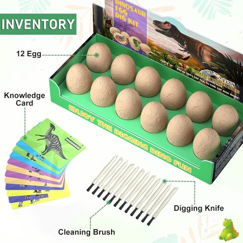 BIGEAR Easter Dinosaur Eggs Excavation Dig Kit - Dinosaur Toys for Kids - Break Open 12 Dinosaur Eggs and Discover 12 Cute Dinosaurs - Archaeology Preschool Science STEM Crafts Birthday Gifts for Boys in Saudi Arabia