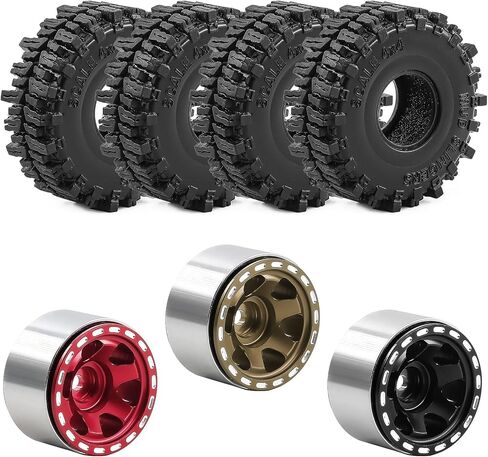 عجلات وإطارات Beadlock RC مقاس 1.0 بوصة لـ 1/18 TRX4M، و1/24 Axai1 SCX24 RC Crawler، وإطارات Beadlock 1.0 مع عجلات ألمنيوم 1.0 RC Beadlock، 4 قطع (أسود) in Kuwait