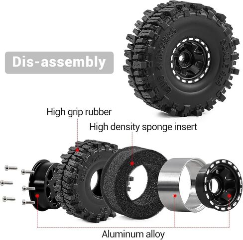 عجلات وإطارات Beadlock RC مقاس 1.0 بوصة لـ 1/18 TRX4M، و1/24 Axai1 SCX24 RC Crawler، وإطارات Beadlock 1.0 مع عجلات ألمنيوم 1.0 RC Beadlock، 4 قطع (أسود) in Kuwait
