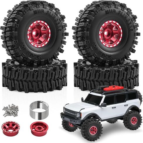 عجلات وإطارات Beadlock RC مقاس 1.0 بوصة لـ 1/18 TRX4M، و1/24 Axai1 SCX24 RC Crawler، وإطارات Beadlock 1.0 مع عجلات ألمنيوم 1.0 RC Beadlock، 4 قطع (أسود) in Kuwait