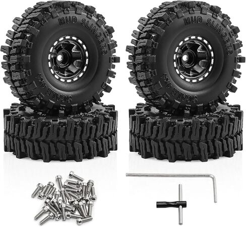 عجلات وإطارات Beadlock RC مقاس 1.0 بوصة لـ 1/18 TRX4M، و1/24 Axai1 SCX24 RC Crawler، وإطارات Beadlock 1.0 مع عجلات ألمنيوم 1.0 RC Beadlock، 4 قطع (أسود) in Kuwait