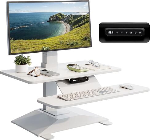 Electric Standing Desk Converter 28" Wide, Height Adjustable Desk Riser, Computer Workstation, Sit-Stand Convertor for Home, Office, School (Black, 1 Arm Included) in Saudi Arabia