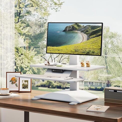 Electric Standing Desk Converter 28" Wide, Height Adjustable Desk Riser, Computer Workstation, Sit-Stand Convertor for Home, Office, School (Black, 1 Arm Included) in Saudi Arabia