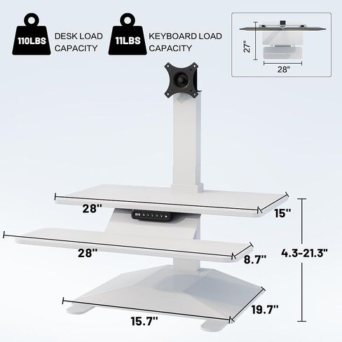 Electric Standing Desk Converter 28" Wide, Height Adjustable Desk Riser, Computer Workstation, Sit-Stand Convertor for Home, Office, School (Black, 1 Arm Included) in Saudi Arabia