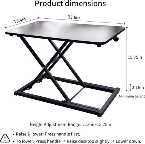 23.6 Inch Standing Desk Converter Adjustable Height, Black Computer Desk, Sit Stand Tabletop Monitor and Laptop Riser Platform Workstation, Computer Keyboard Stand for Desktop in Saudi Arabia