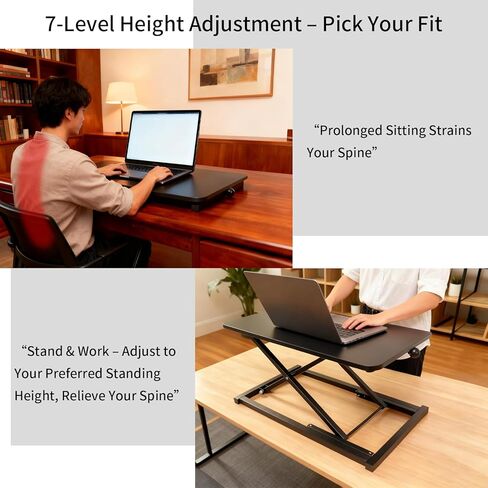 23.6 Inch Standing Desk Converter Adjustable Height, Black Computer Desk, Sit Stand Tabletop Monitor and Laptop Riser Platform Workstation, Computer Keyboard Stand for Desktop in Saudi Arabia