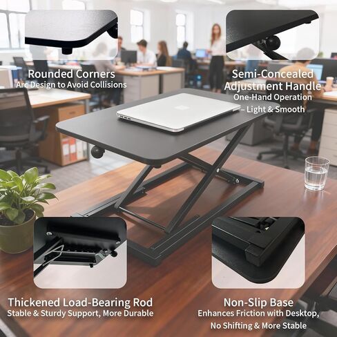 23.6 Inch Standing Desk Converter Adjustable Height, Black Computer Desk, Sit Stand Tabletop Monitor and Laptop Riser Platform Workstation, Computer Keyboard Stand for Desktop in Saudi Arabia