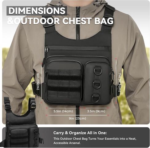 Outdoor Chest Bag for Men, Lightweight Running Vest with Water Bottle Pocket, EDC Chest Pack for Hiking,Cycling in Kuwait