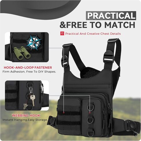 Outdoor Chest Bag for Men, Lightweight Running Vest with Water Bottle Pocket, EDC Chest Pack for Hiking,Cycling in Kuwait