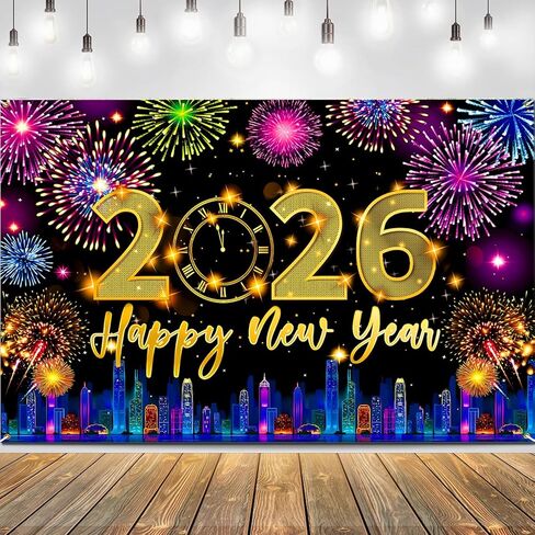 New Years Decorations 2024, Happy New Year Banner Backdrop, New Years Eve Party Supplies, NYE Decorations 2024, Happy New Year Eve Decorations for Door Banner Background Neon Party Supplies Decoration in Kuwait